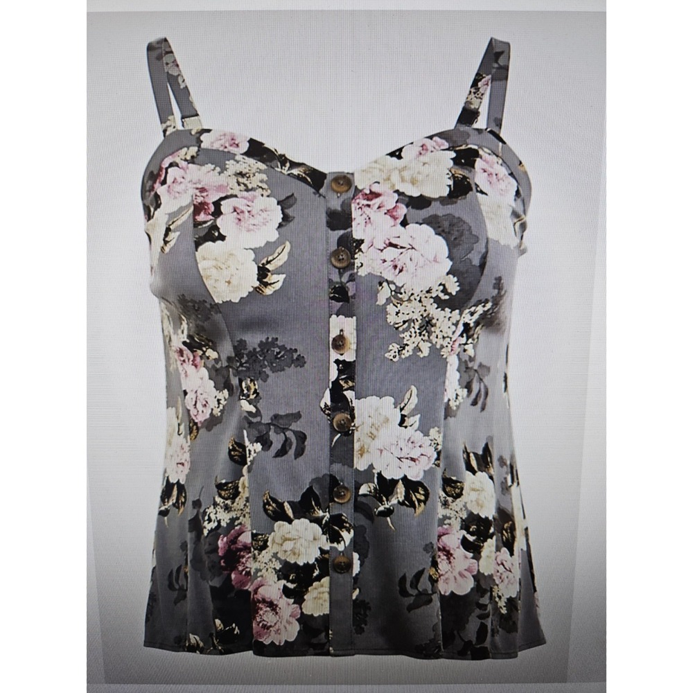 Torrid Floral Challis Button Detail Adj. Straps Sleeveless Camisole, Plus 3X